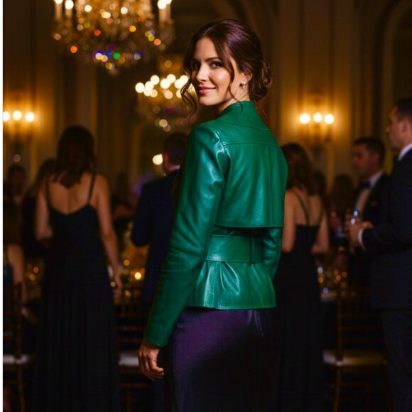 Mugler - Belted Leather Biker Jacket - Emerald Size 38 FR, 6-8 US - Picture 3 of 14